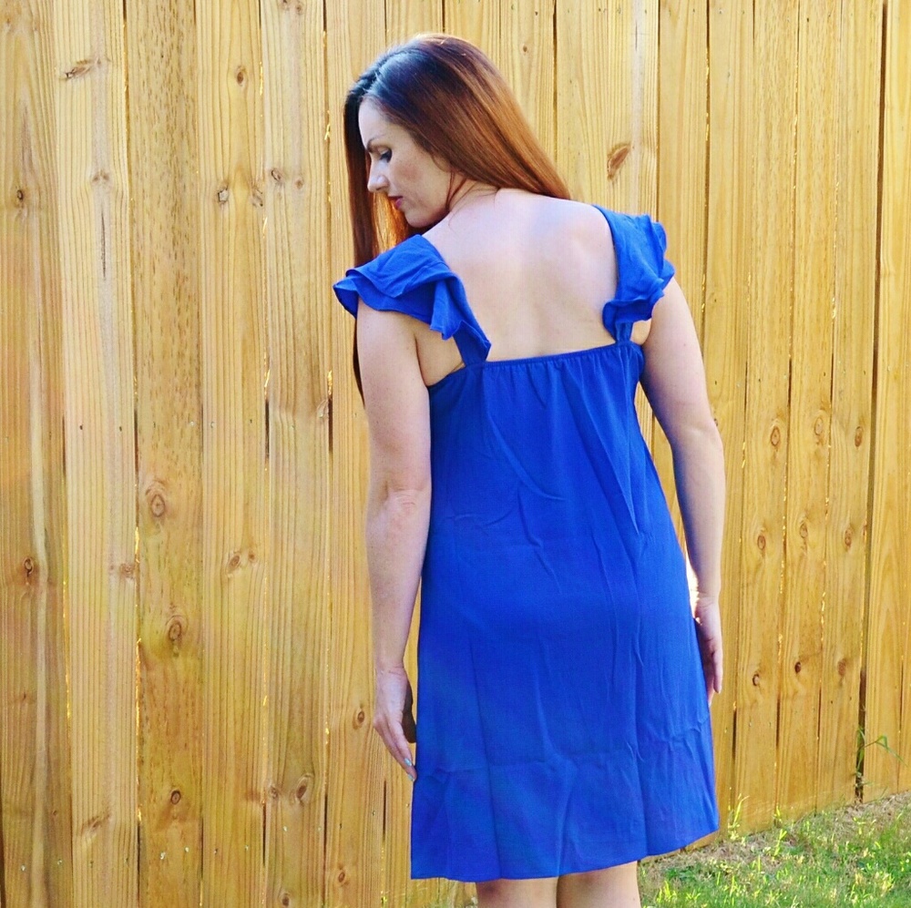 Blue Ruffled Sleeve Dress